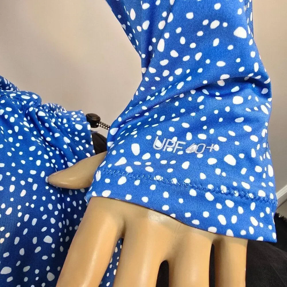 Nike Swim Sz L Water Dots Hydroguard Blue NESSC350 UPF 40+ Rashguard L Sleeve